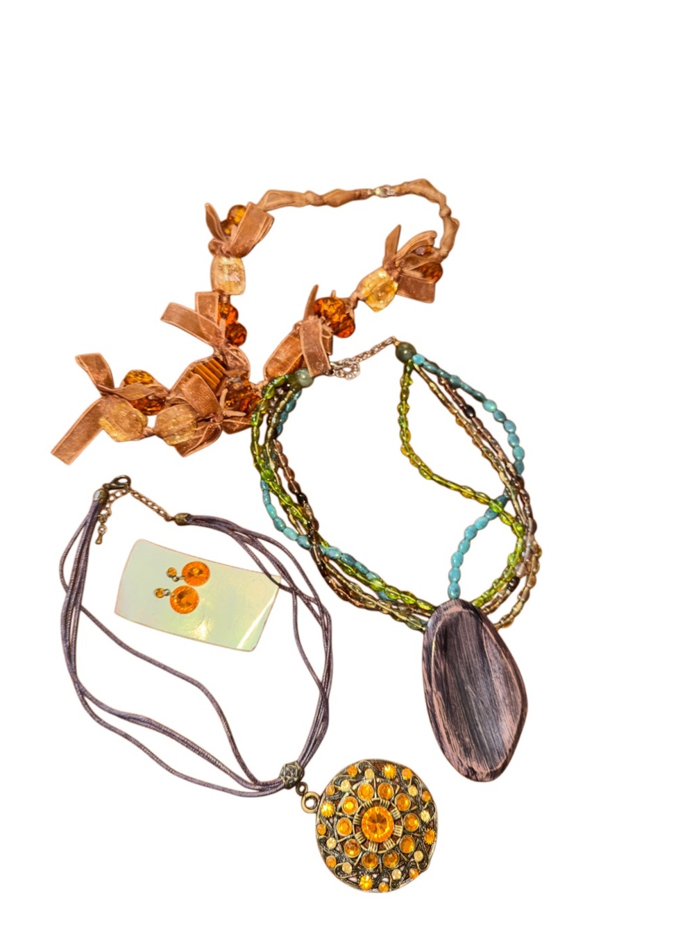 Lot of 3 Multicolor Women's Necklaces with Amber Accents